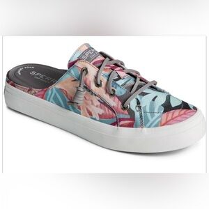 Sperry Crest Vibe Coral Floral Pink Mules, Size 7.5, VGUC